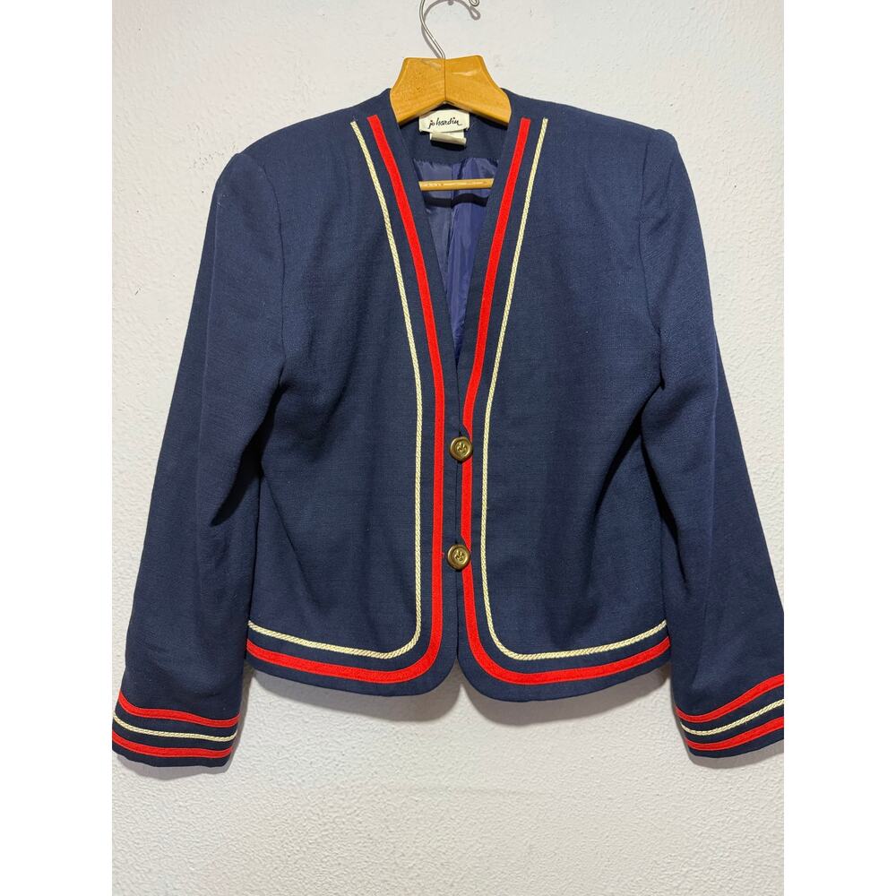Vintage Jo Hardin Navy Red Trim Blazer Jacket Sz 8 Preppy Nautical Gold Button